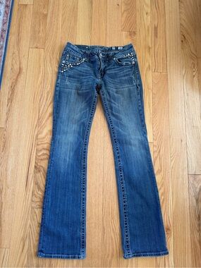Miss Me Blue Flared Jeans with Studded Pockets